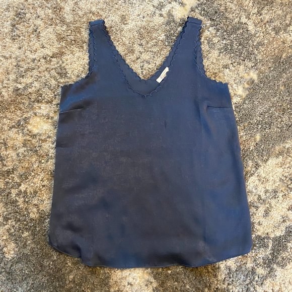 3/$15 Scalloped V-Neck Blue Blouse - Picture 1 of 3